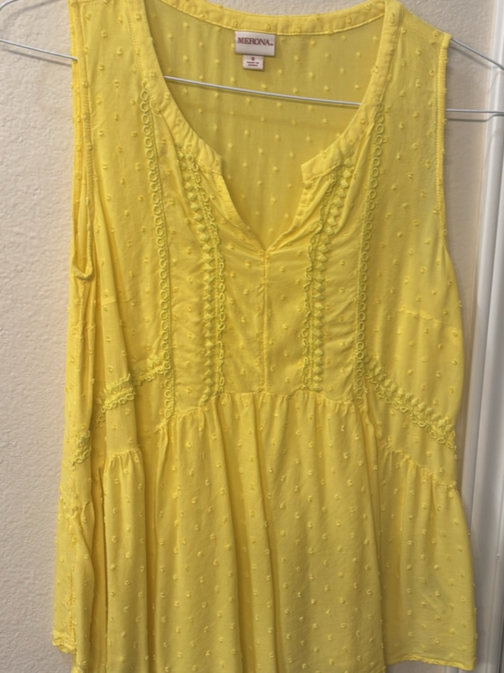 Merona Bright Yellow Swiss Dot Peplum Tank with Lace Trim